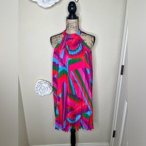 NTM: Flying Tomato Vibrant Multi Colored Halter Neck Pleated Mini Dress Sz Large